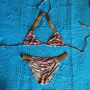 Patterned Bikini with Brown Accents
